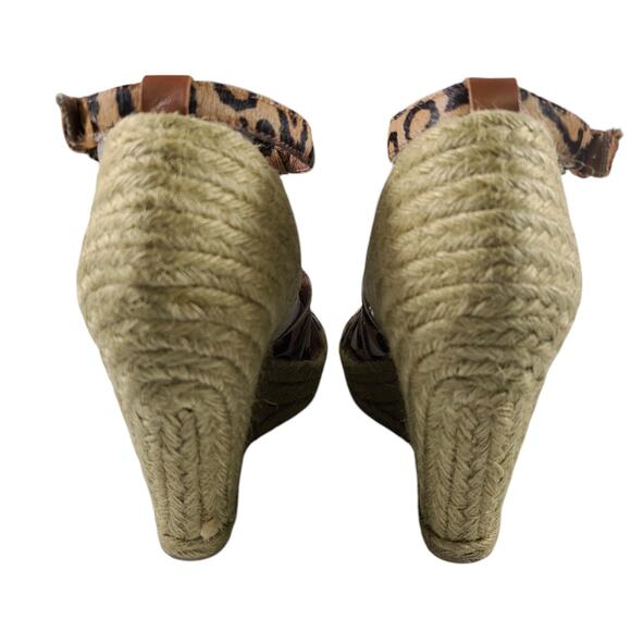 Sam Edelman Brown Black Leopard Platform Wedge Strappy Sandals Shoes 7 M - Picture 4 of 6